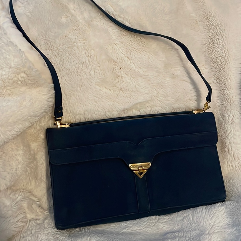 EUC Vintage Blue Suede Shoulder Bag, removable strap.